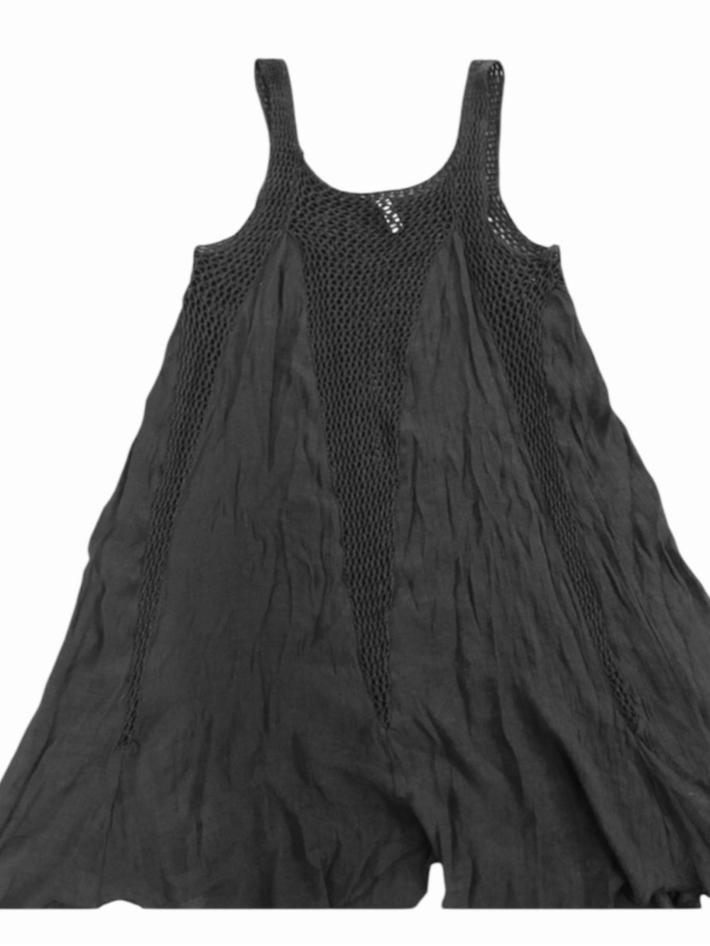 Elan Black Mesh Crochet Tank Tunic Top Boho Sheer Layered Flowy Medium